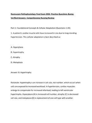 Preview of Rasmussen Pathophysiology Final Exam 2026  Practice Questions &amp; Verified Answers  Comp