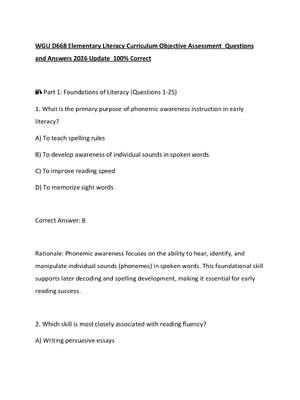 Preview of WGU D668 Elementary Literacy Curriculum Objective Assessment  Questions and Answers 2026 U