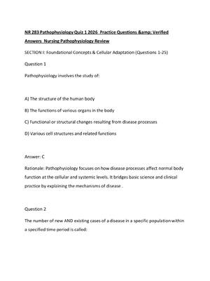 Preview of NR 283 Pathophysiology Quiz 1 2026  Practice Questions