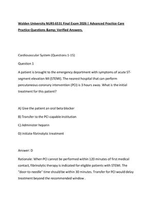 Preview of Walden University NURS 6531 Final Exam 2026  Advanced Practice Care Practice Questions &am