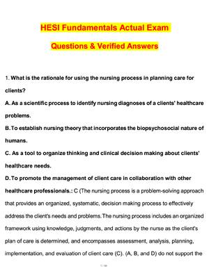 Preview of HESI Fundamentals Exam Actual 2026 Questions and Correct Answers (Latest 2026 / 2027 Updat