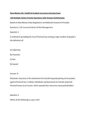 Preview of New Mexico Life, Health & Accident Insurance Licensing Exam