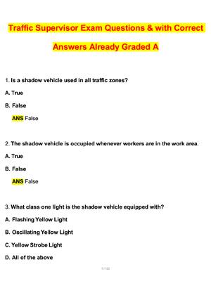Preview of Traffic Supervisor Exam Actual 2026 Questions and Correct Answers (Latest 2026 / 2027 Update) Graded A+ Verified by Experts