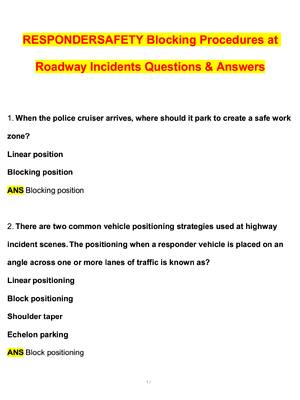 Preview image for RESPONDERSAFETY Blocking Procedures at Roadway Incidents Exam Actual 2026 Questions and Correct Answers (Latest 2026 / 2027 Update) Graded A+ Verified by Experts