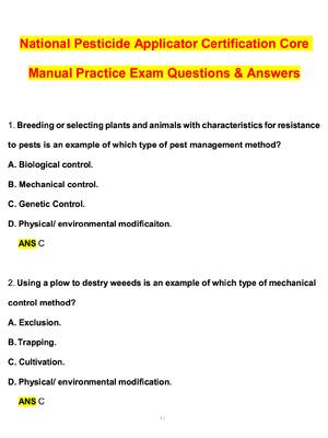 Preview image for National Pesticide Applicator Certification Core Manual Practice Exam Actual 2026 Questions and Correct Answers (Latest 2026 / 2027 Update) Graded A+ Verified by Experts
