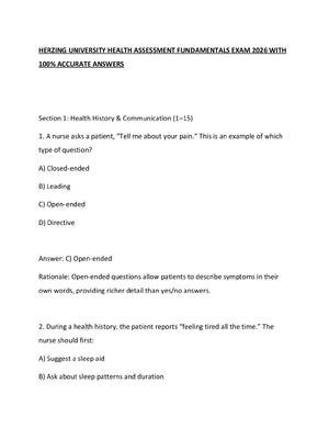 Preview of HERZING UNIVERSITY HEALTH ASSESSMENT FUNDAMENTALS EXAM 2026 WITH 100