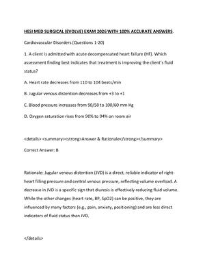 Preview of HESI MED SURGICAL (EVOLVE) EXAM 2026 WITH 100% ACCURATE ANSWERS