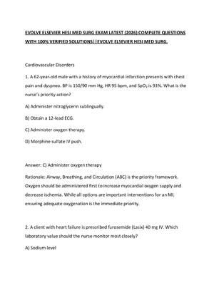 Preview of EVOLVE ELSEVIER HESI MED SURG EXAM LATEST (2026) COMPLETE QUESTIONS WITH 100% VERIFIED SOL
