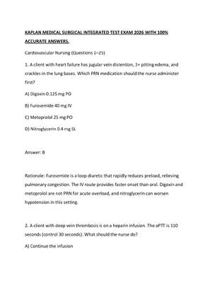 Preview of KAPLAN MEDICAL SURGICAL INTEGRATED TEST EXAM 2026 WITH 100