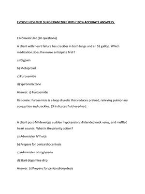 Preview of EVOLVE HESI MED SURG EXAM 2026 WITH 100% ACCURATE ANSWERS.