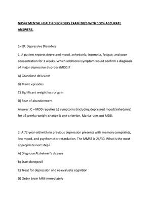 Preview of NR547 MENTAL HEALTH DISORDERS EXAM 2026 WITH 100