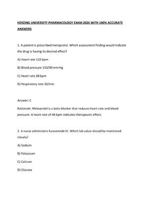 Preview of HERZING UNIVERSITY PHARMACOLOGY EXAM 2026 WITH 100.