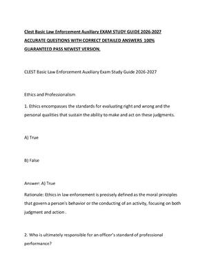 Preview of Clest Basic Law Enforcement Auxiliary EXAM STUDY GUIDE 2026-2027 ACCURATE QUESTIONS WITH C