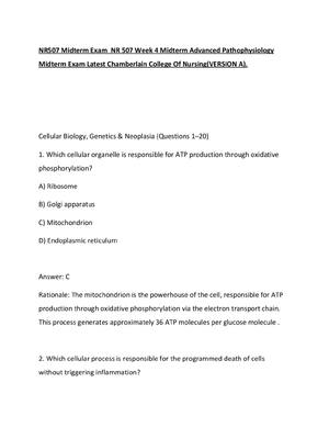 Preview of NR507 Midterm Exam  NR 507 Week 4 Midterm Advanced Pathophysiology Midterm Exam Latest Cha