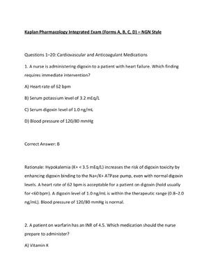 Preview of Kaplan Pharmacology Integrated Exam (Forms A, B, C, D) – NGN Style