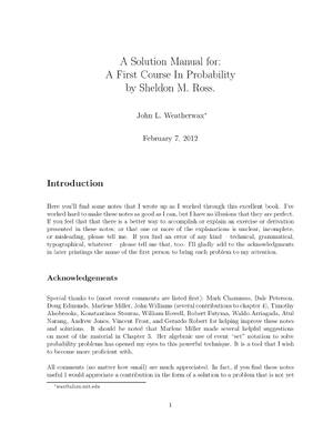 Preview of Solution Manual for A First Course In Probability (2012) By Sheldon Ross