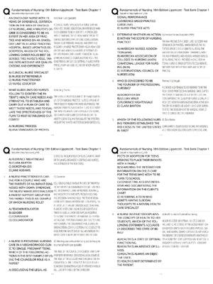 Preview of Fundamentals of Nursing 10th Edition Lippincott Test Bank Chapter 1 / Score 100% / Latest