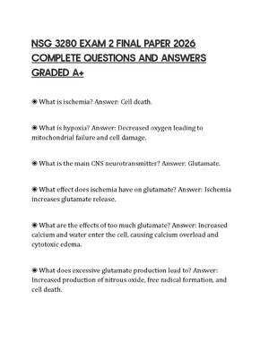 Preview of NSG 3280 EXAM 2 FINAL PAPER 2026 COMPLETE QUESTIONS AND ANSWERS GRADED A+