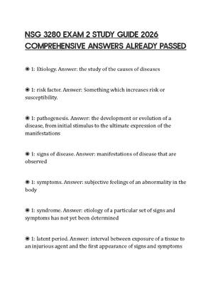 Preview of NSG 3280 EXAM 2 STUDY GUIDE 2026 COMPREHENSIVE ANSWERS ALREADY PASSED