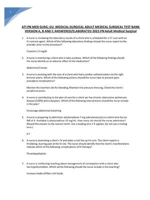 Preview of ATI PN MED SURG; GU :MEDICAL-SURGICAL ADULT MEDICAL SURGICAL TEST BANK  VERSION A, B AND C