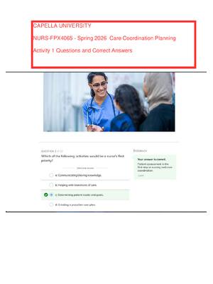 Preview image for CAPELLA UNIVERSITY   NURS-FPX4065 - Spring 2026  Care Coordination Planning  Activity 1 Questions and Correct Answers