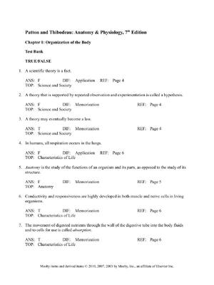 Preview of Test Bank for Anatomy & Physiology 7th Edition by Patton