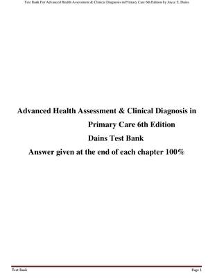 Preview of Test Bank for Advanced Health Assessment & Clinical Diagnosis in Primary Care 6th Edition