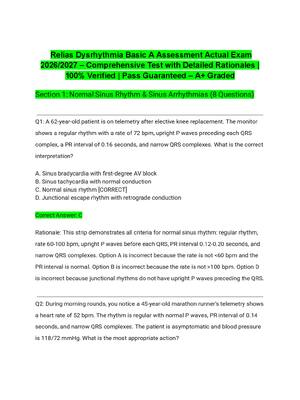 Preview of Relias Dysrhythmia Basic A Assessment Actual Exam  Comprehensive Test with Detailed Ration