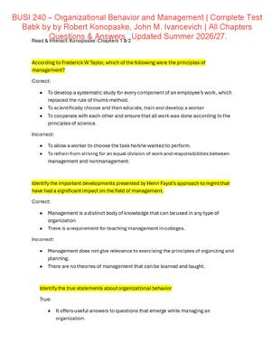 Preview of BUSI 240 Organizational Behavior and Management | Complete Test Babk by by Robert Konopask