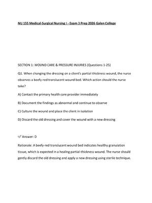 Preview of NU 155 Medical-Surgical Nursing I - Exam 3 Prep 2026 Galen College
