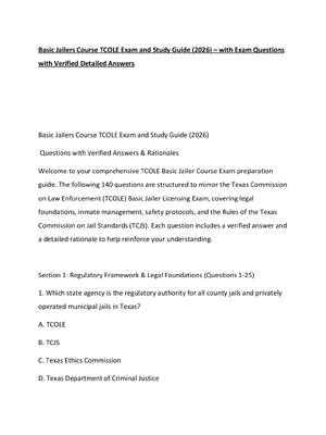 Preview of Basic Jailers Course TCOLE Exam and Study Guide (2026) – with Exam Questions with Verified
