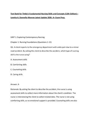 Preview of Test Bank for Timby’s Fundamental Nursing Skills and Concepts (12th Edition) – Loretta A.