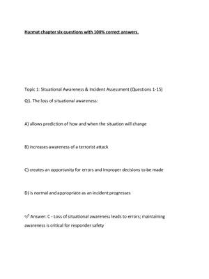 Preview of Hazmat chapter six questions with 100% correct answers.