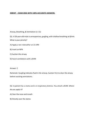 Preview of NREMT  - EXAM 2026 WITH 100% ACCURATE ANSWERS.1