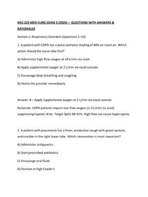 Preview of NSG 223 MED-SURG EXAM 3 (2026) –  QUESTIONS WITH ANSWERS & RATIONALES1