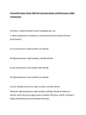 Preview of Private Pilot Stage 3 Exam 2026 FAA  Questions &amp; Verified Answers  Flight Training Pre