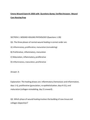 Preview of Emory Wound Exam #1 2026 with  Questions &amp;amp; Verified Answers  Wound Care Nursing Prep