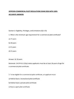 Preview of JEPPESEN COMMERCIAL PILOT REGULATIONS EXAM 2026 WITH 100