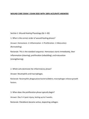 Preview of WOUND CARE EXAM 1 EXAM 2026 WITH 100% ACCURATE ANSWERS