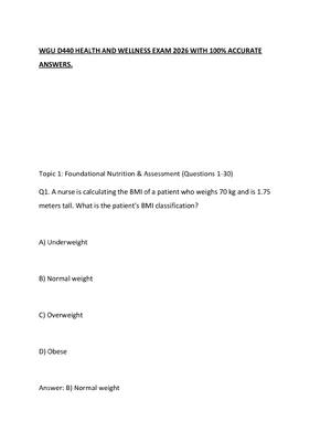 Preview of WGU D440 HEALTH AND WELLNESS EXAM 2026 WITH 100% ACCURATE ANSWERS.