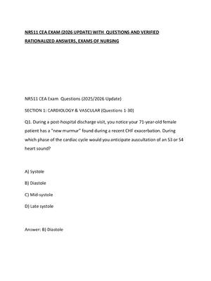 Preview of NR511 CEA EXAM (2026 UPDATE) WITH  QUESTIONS AND VERIFIED RATIONALIZED ANSWERS, EXAMS OF N