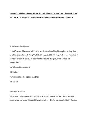 Preview of NR667 CEA FINAL EXAM (CHAMBERLAIN COLLEGE OF NURSING)  COMPLETE NR 667 AC WITH CORRECT VER