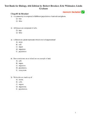 Preview of Test Bank for Biology, 6th Edition by Robert Brooker, Eric Widmaier, Linda  Graham A+ Late