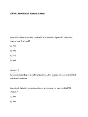 Preview of AIN2601 Assignment 6 Semester 1 Memo