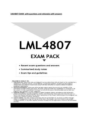 Preview of LML4807 EXAM  with questions and rationales with answers
