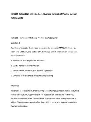 Preview image for NUR 265 (Latest 2025- 2026 Update) Advanced Concepts of Medical-Surgical Nursing Guide