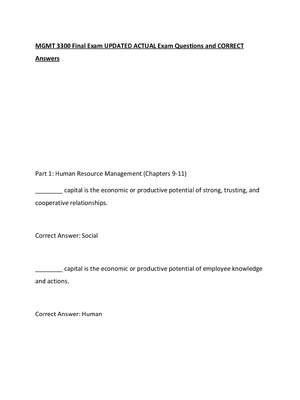 Preview of MGMT 3300 Final Exam UPDATED ACTUAL Exam Questions and CORRECT Answers