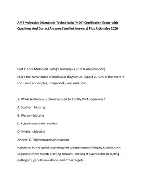 Preview of AMT Molecular Diagnostics Technologist (MDT) Certification Exam  with  Questions And Corre