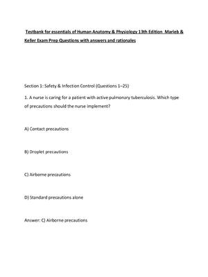 Preview of Testbank for essentials of Human Anatomy & Physiology 13th Edition  Marieb & Keller Exam P