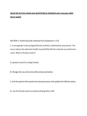 Preview of NCLEX RN ACTUAL EXAM with QUESTIONS & ANSWERS with rationales 2026 latest update